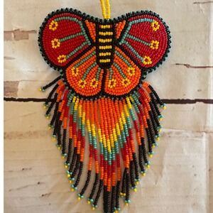 Handmade Beaded Butterfly Hair Clip Fringe Seed Native American boho statement
